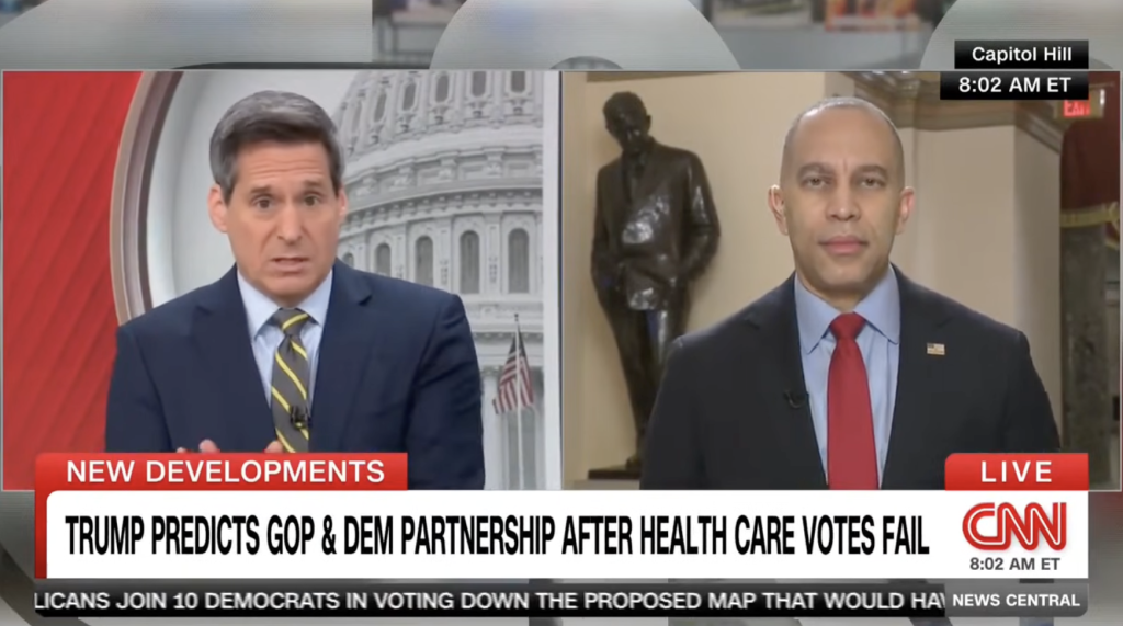 John Berman (left) and Leader Jeffries (right) appearing on CNN's CNN News Central