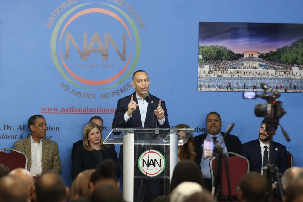 Leader Jeffries speaking at the National Action Network House of Justice