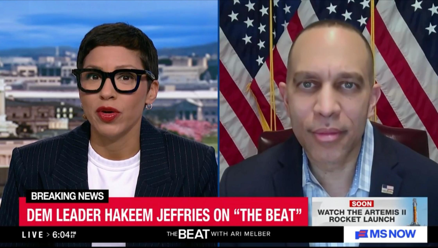 Melissa Murray (left) and Leader Jeffries (right) appearing on MS NOW's The Beat with Ari Melber