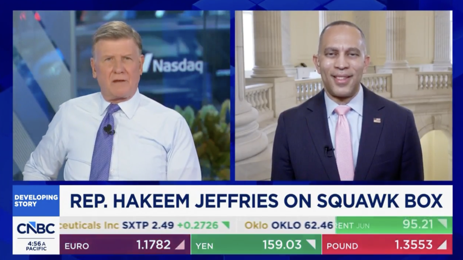 Joe Kernen (left) and Leader Jeffries (right) appearing on CNBC's Squawk Box