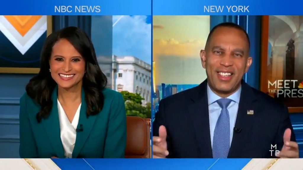 Kristen Welker (left) and Leader Jeffries (right) appearing on NBC's Meet the Press